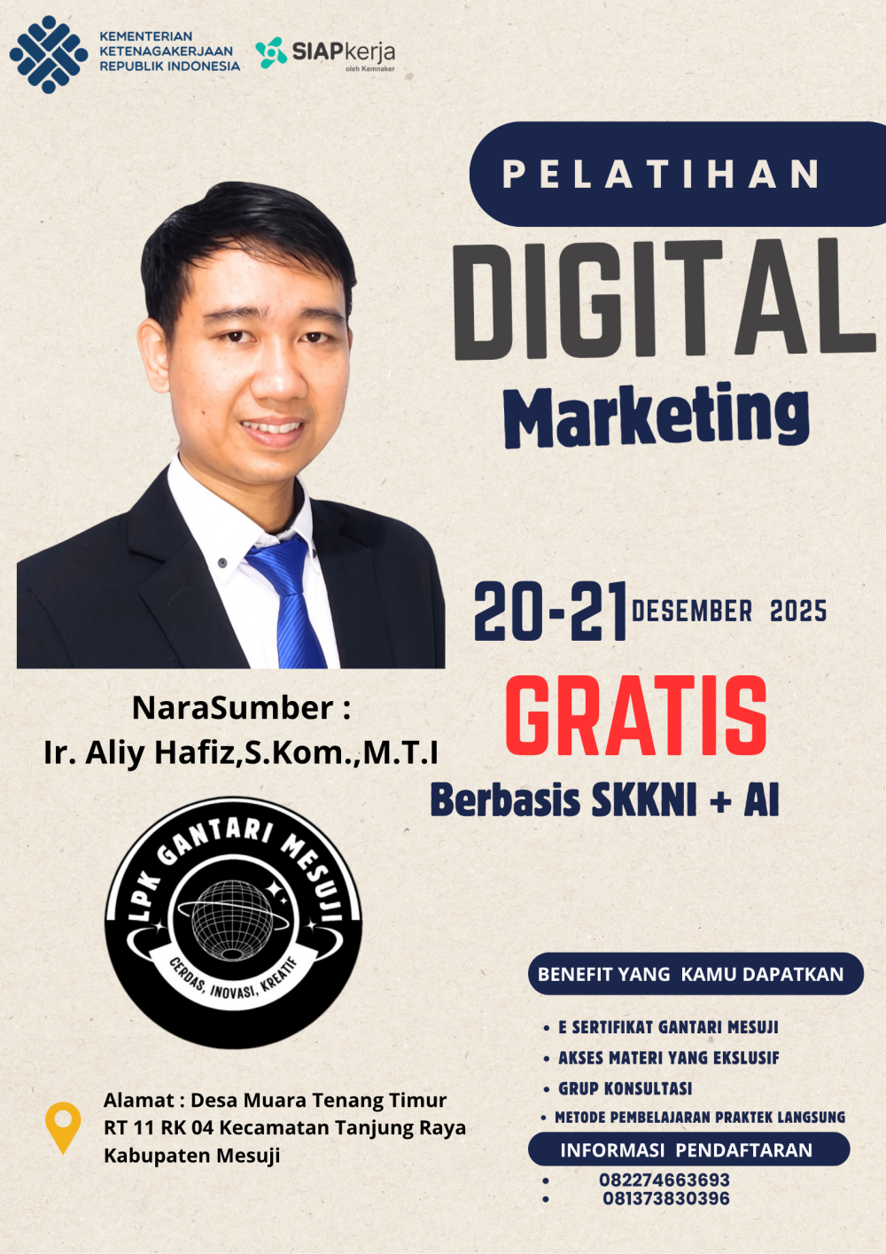 Pelatihan Digital Marketing  berbasis SKKNI +AI