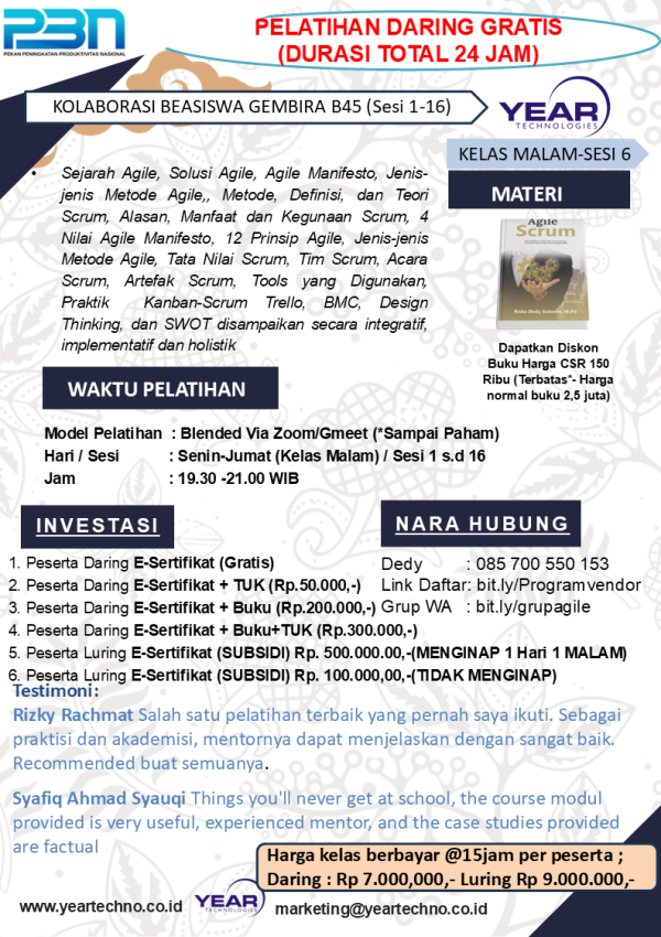 GEMBIRA BATCH 45 (sesi 6-16) - Pelatihan Fundamental Agile Scrum